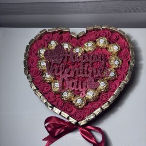 Heart shape red roses and chocolate